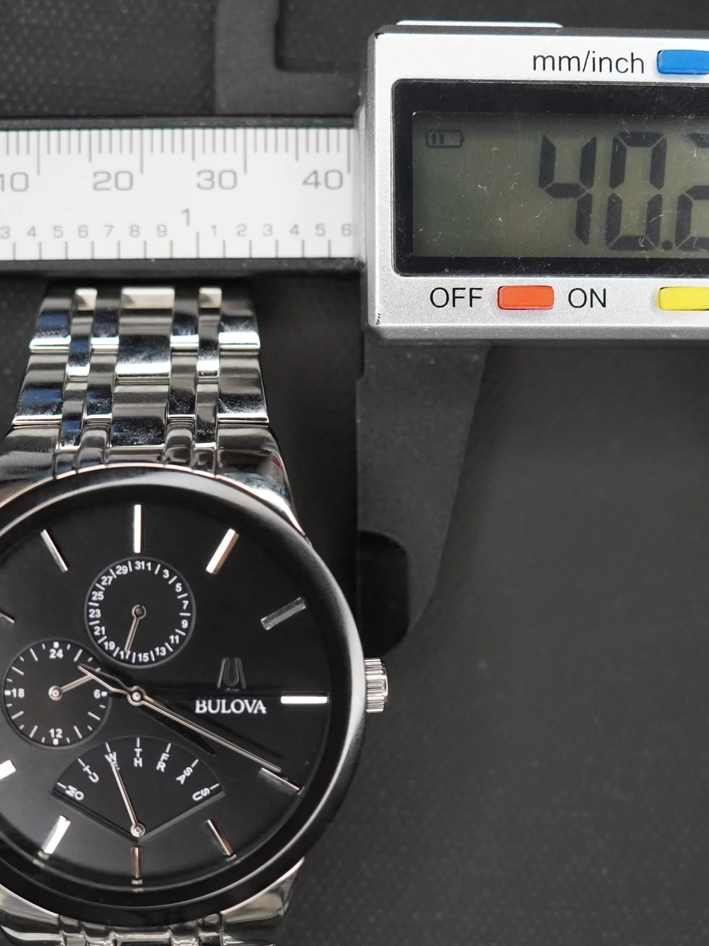 Bulova 96C144 Quartz Multifunction Day-Date Black Dial Stainless Steel Watch